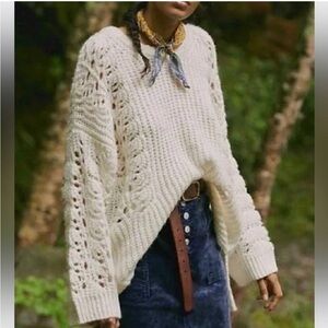 Anthropologie Pilcro Devenne Pointelle Sweater cream white Sz M